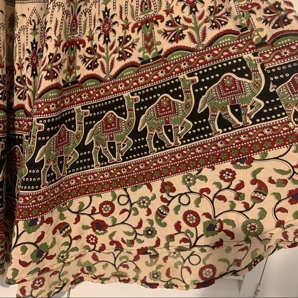 Boho Hippie Print Camel Elephant Floral Flowy Midi Skirt size Medium - Picture 2 of 7